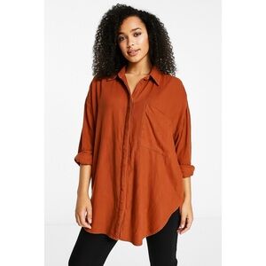 ASOS DESIGN Women’s Oversized Linen Blend Rust Button-Down Shirt Size 18 Fall
